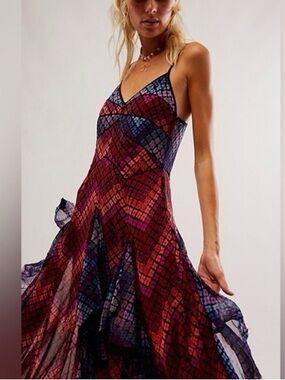 Free People Honey Bee Maxi Dress in Burgundy, Purple & Navy